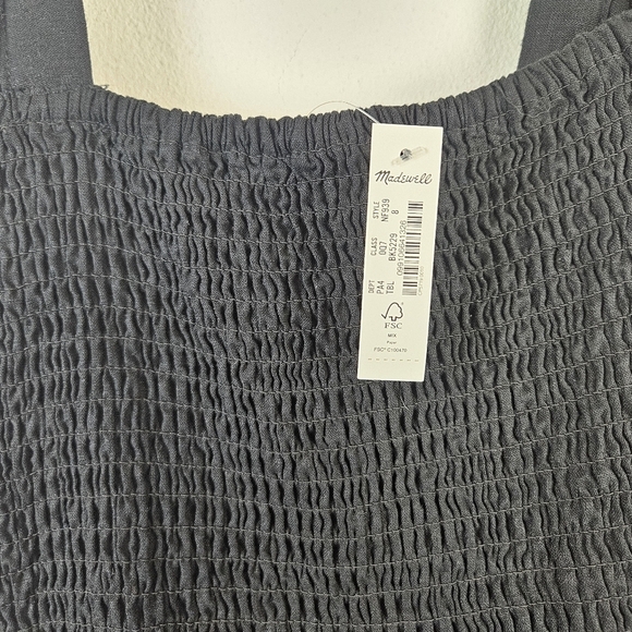 Madewell Linen-Blend Lucie Smocked Romper Black Size 8 NWT Summer Vacation - Picture 8 of 11